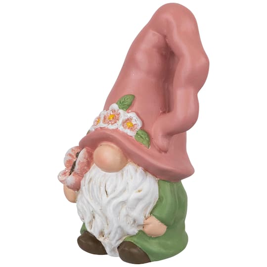 7" Pink & Green Spring Flowers Gnome Figurine